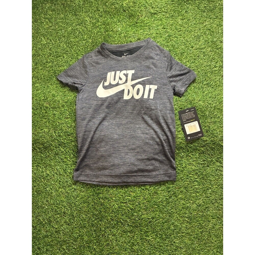 Nike Dri-FIT Just Do It Graphic Tee Boys Size 4 Black Heather NWT